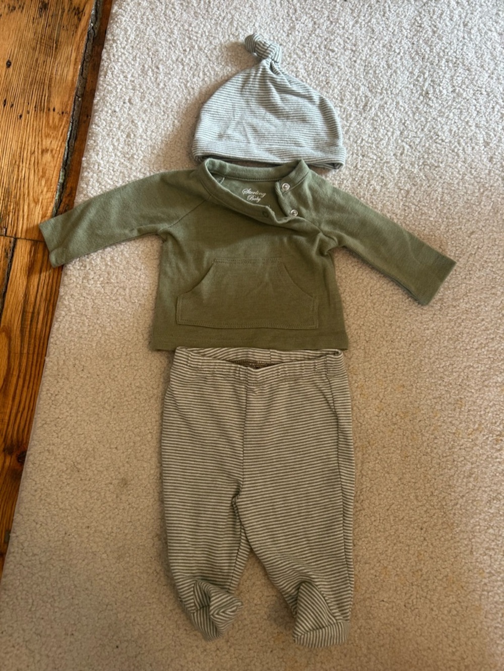 Baby Olive Green & Gray Striped 3-Piece Matching Set